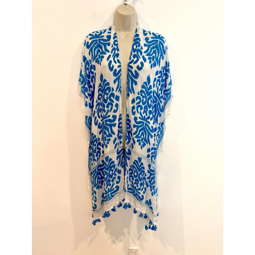Nordstrom Kimono Swim Coverup Duster NWT One Size Tassels Boho Beachwear Blue